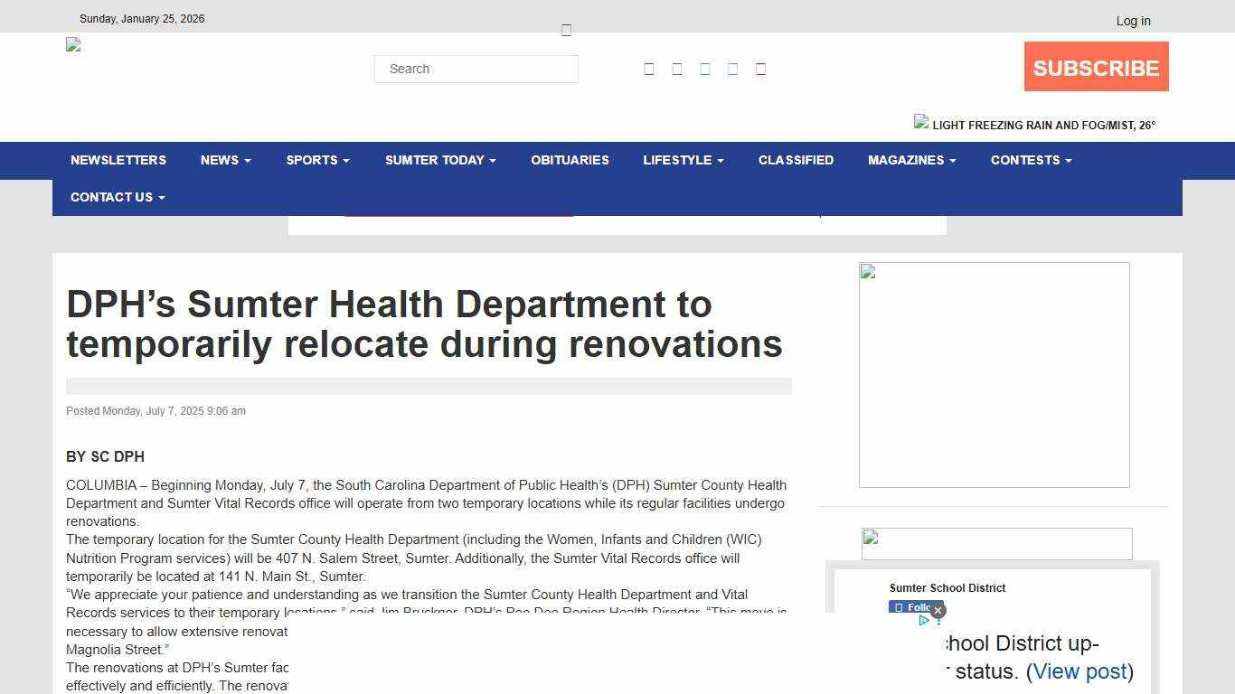 DPH’s Sumter Health Department to temporarily relocate during renovations - The Sumter Item