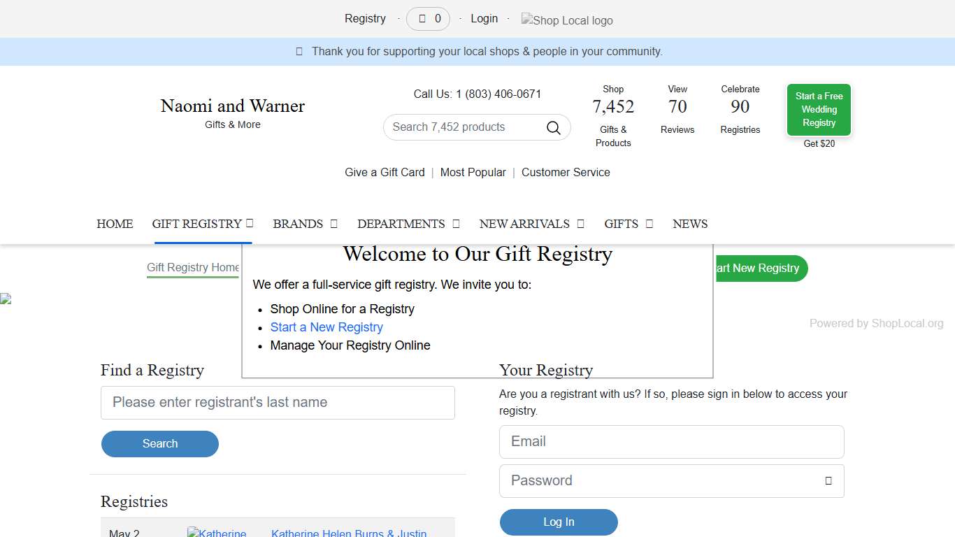 Bridal, wedding, and gift registry services home page for Naomi and Warner in Sumter, SC